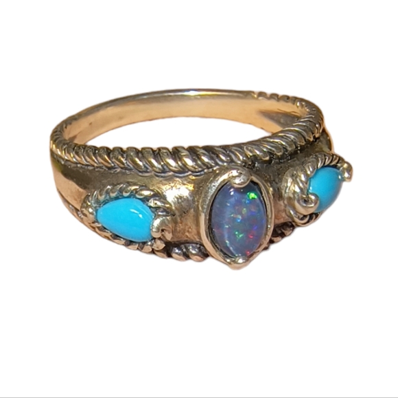 Carolyn Pollack Turquoise, Opal, & Sterling Silver Ring Size 9 3/4 - Picture 2 of 10
